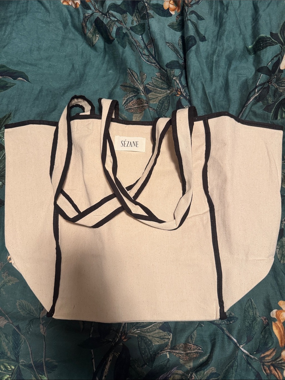 Brand New Sezane Cream Canvas Tote with Black Trim